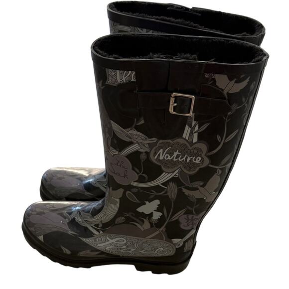 Sakroots Peace Womens 9 Tall Rain Boots Mud Black Purple Gray - Picture 1 of 5
